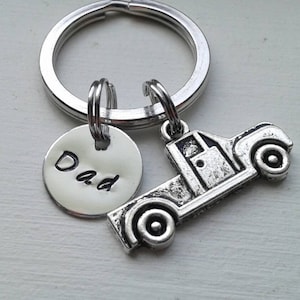 Small Pickup Truck Keychain With Hand Stamped Monogram Initial - Custom - Personalized - Truck Lover - Mechanic Gift - Truck Keychain Theme