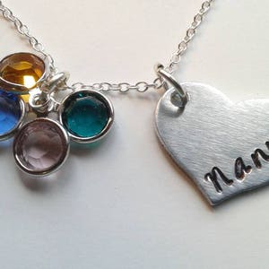 Custom Nanny Necklace With Birthstones Hand Stamped Personalized Aunt Jewelry Nan Mawma Necklace Mother's Day Gift image 1