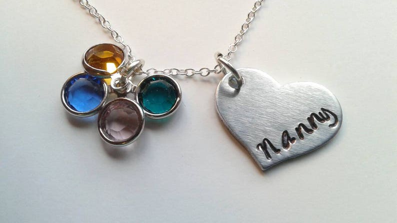 Custom Nanny Necklace With Birthstones Hand Stamped Personalized Aunt Jewelry Nan Mawma Necklace Mother's Day Gift image 1