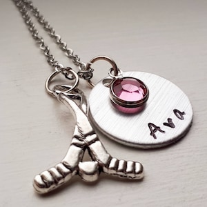 Hockey Necklace With Hand Stamped Name and Birthstone - Personalized Jewelry - Hockey Stick - Field Hockey Team Gift - Hockey Coach - Custom