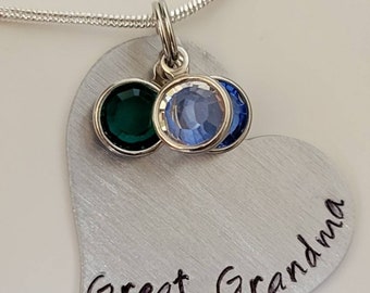 Personalized Mother's Day Heart Necklace Hand Stamped With Birthstones - Mom, Grandma, Aunt - Godmother Gift - Nanny, Great Grandma Family