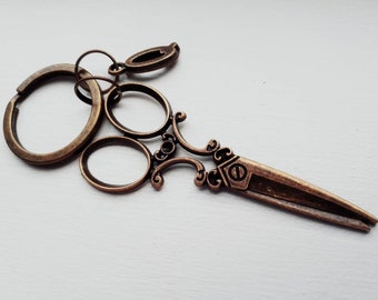 Large Scissors Keychain With Initial Charm - Personalized Bronze Scissors Key Chain - Hairstylist Gift