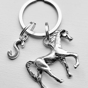 Small Horse Keychain With Initial Charm and Horse Charm - Pony Key Chain
