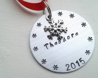 2024 Hand Stamped 1.5" Christmas Ornament With Snowflake Charm, Name and Year - Personalized Christmas 2023 Ornament