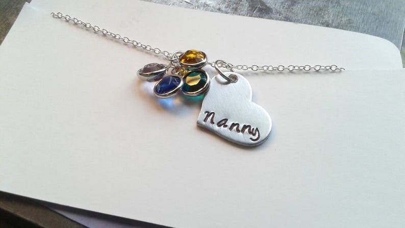 Custom Nanny Necklace With Birthstones Hand Stamped Personalized Aunt Jewelry Nan Mawma Necklace Mother's Day Gift image 5