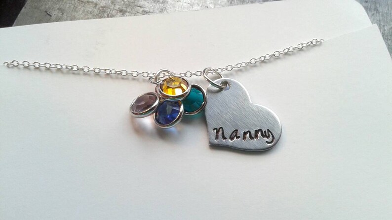 Custom Nanny Necklace With Birthstones Hand Stamped Personalized Aunt Jewelry Nan Mawma Necklace Mother's Day Gift image 6