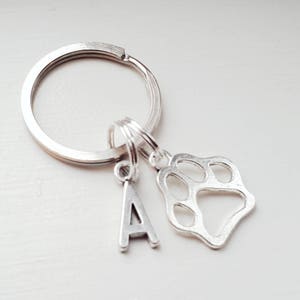 Small Dog Paw Keychain With Initial Charm - Personalized Dog Key Chain