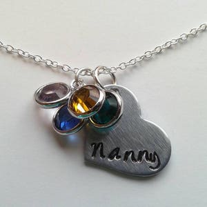 Custom Nanny Necklace With Birthstones Hand Stamped Personalized Aunt Jewelry Nan Mawma Necklace Mother's Day Gift image 4