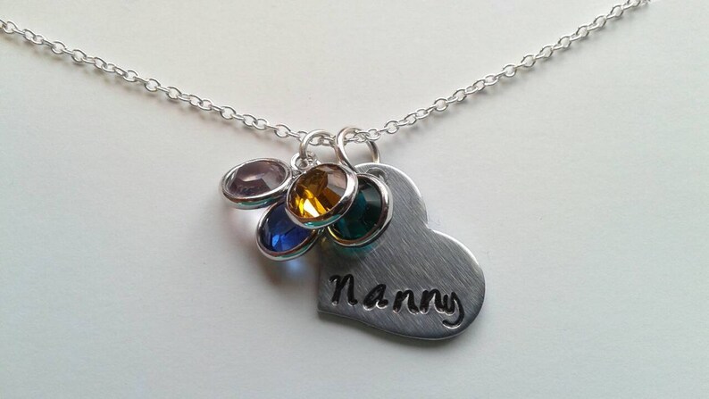 Custom Nanny Necklace With Birthstones Hand Stamped Personalized Aunt Jewelry Nan Mawma Necklace Mother's Day Gift image 4