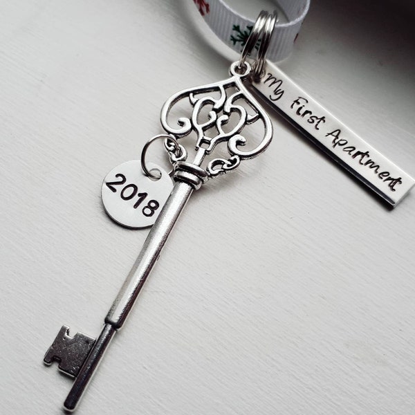 My First Apartment 2023 Personalized Hand Stamped Our New House Christmas Ornament With Skeleton Key Charm - House Warming Gift 2024