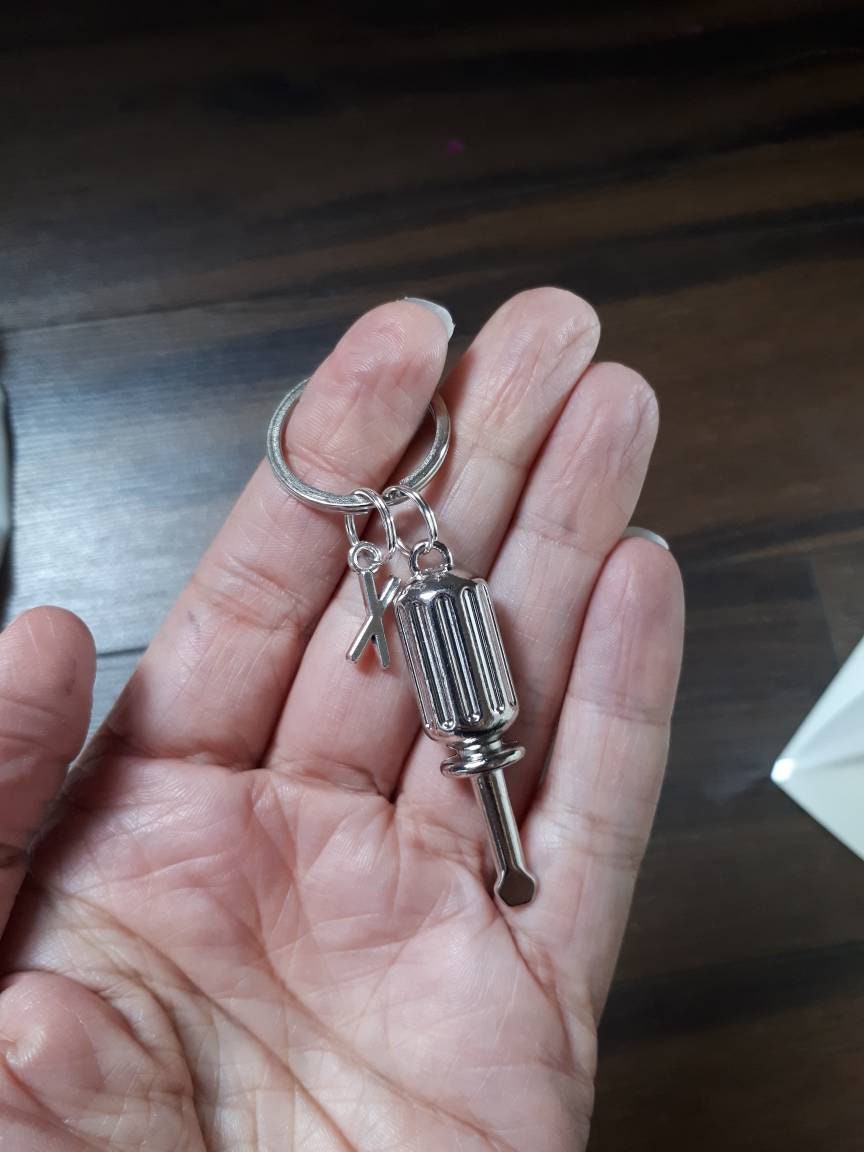 Large Screwdriver Keychain With Initial Charm - Personalized ...