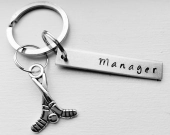 Personalised Hockey Keychain With Name or Position - Hand Stamped - Manager - Hockey Team - Coach Gift