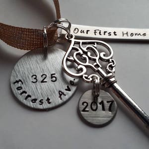 Our First Home 2024 Personalized Hand Stamped New House Christmas Ornament With Address and Skeleton Key Charm 2023 image 7