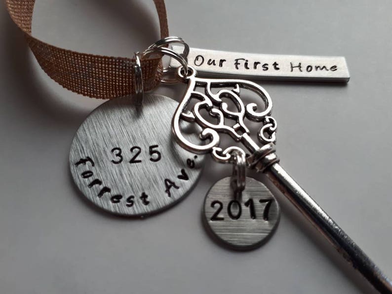 Our First Home 2024 Personalized Hand Stamped New House Christmas Ornament With Address and Skeleton Key Charm 2023 image 7
