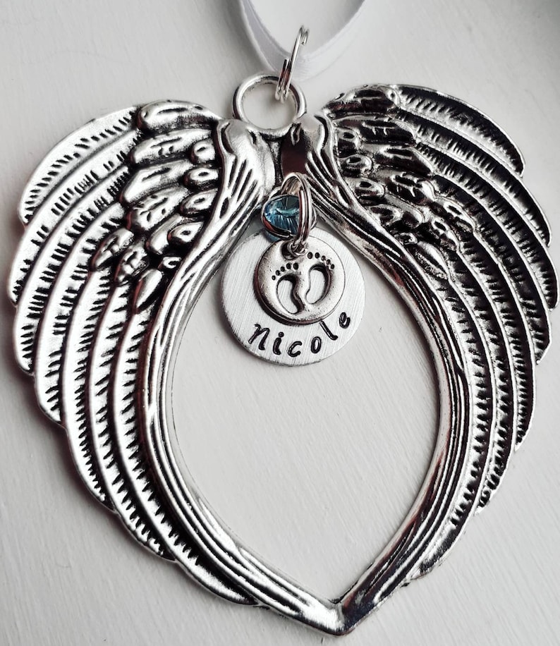 Memorial Angel Wing Ornament With Baby Footprint Charm Name | Etsy