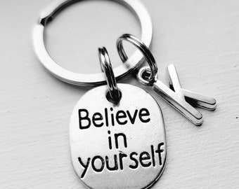 Clearance - Believe In Yourself Keychain With Initial Charm