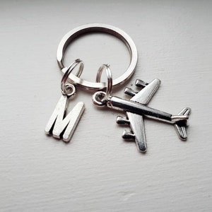 Small Airplane Keychain With Initial Charm Personalized Plane Key Chain Pilot Gift Traveler image 3