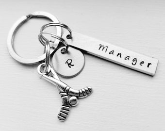 Personalised Hockey Keychain With initial or Number and Name or Position - Hand Stamped - Manager - Hockey Team - Coach Gift