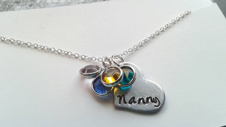 Custom Nanny Necklace With Birthstones Hand Stamped Personalized Aunt Jewelry Nan Mawma Necklace Mother's Day Gift image 3