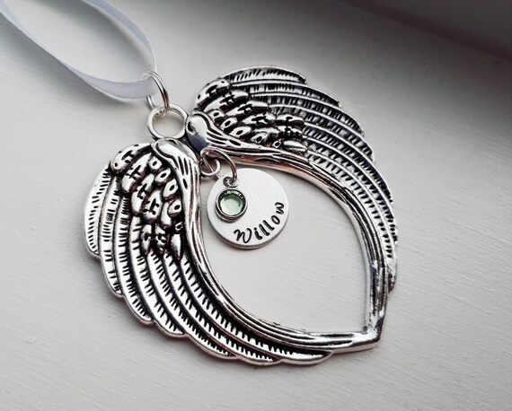 Download Home Living Miscarriage Sympathy Gift Personalized Custom Memorial Angel Wing Ornament With Baby Footprint Charm Name Or Date Birthstone Option Ornaments Accents
