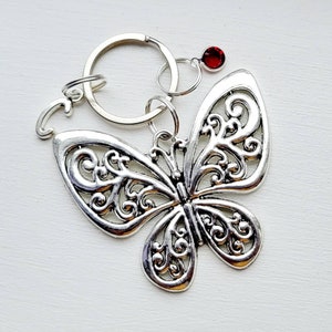 Large Butterfly Keychain With Initial and Birthstone Option - Personalized Butterfly Key Chain