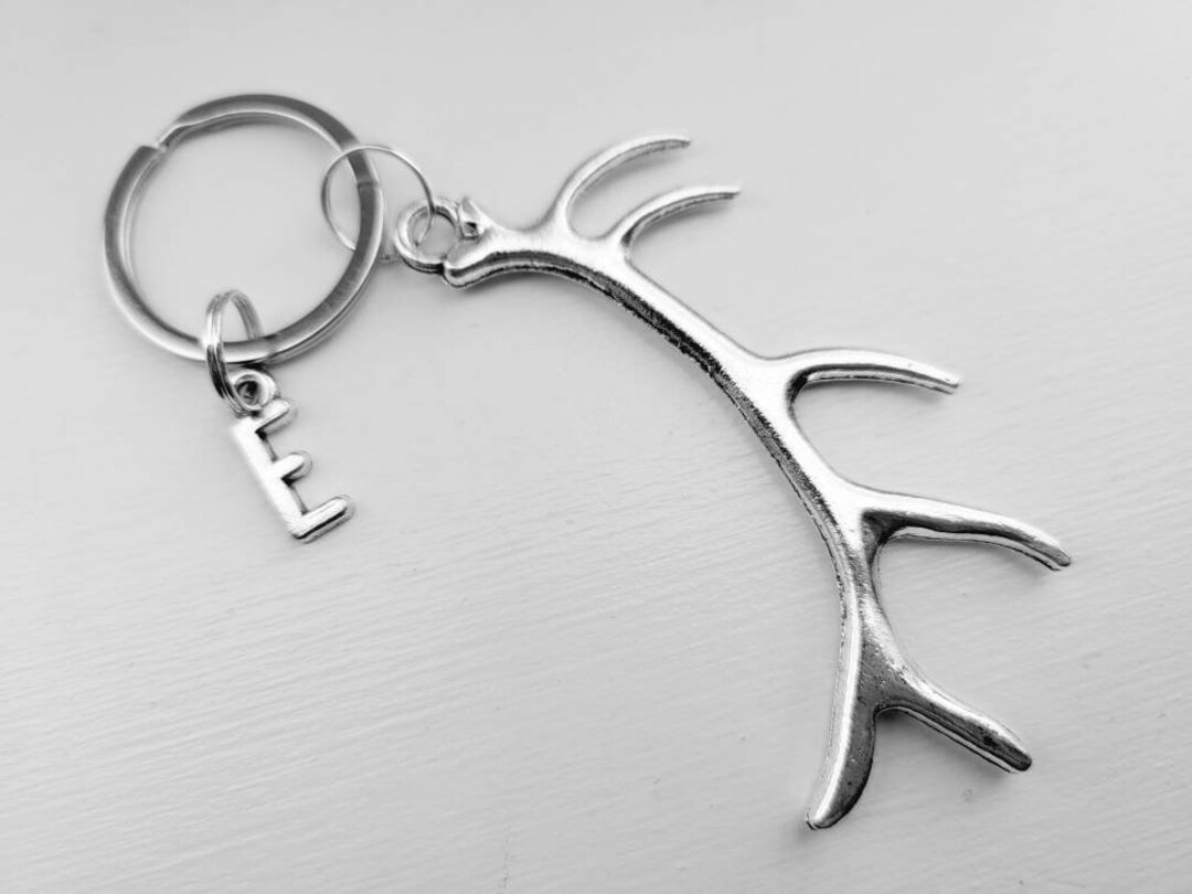 Clearance - Large Antler Keychain With Initial Charm - Personalized ...