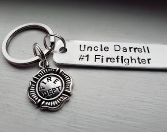 Hand Stamped Firefighter Keychain – Personalized Fire Department Badge Charm
