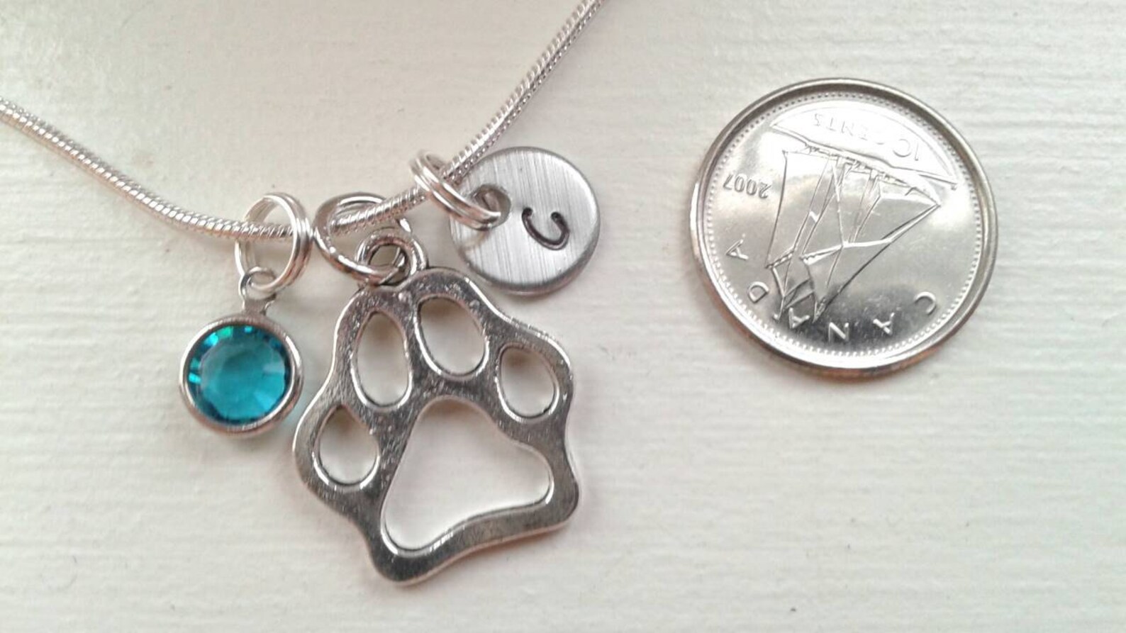 Dog Paw Charm Necklace With Hand Stamped Initial Disc and Etsy