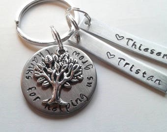 Thanks For Helping Us Grow Hand Stamped Custom Teacher Keychain With Tree and Names - Teacher Gift From Student - Daycare Provider Nanny