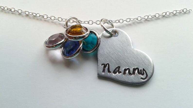 Custom Nanny Necklace With Birthstones Hand Stamped Personalized Aunt Jewelry Nan Mawma Necklace Mother's Day Gift image 7