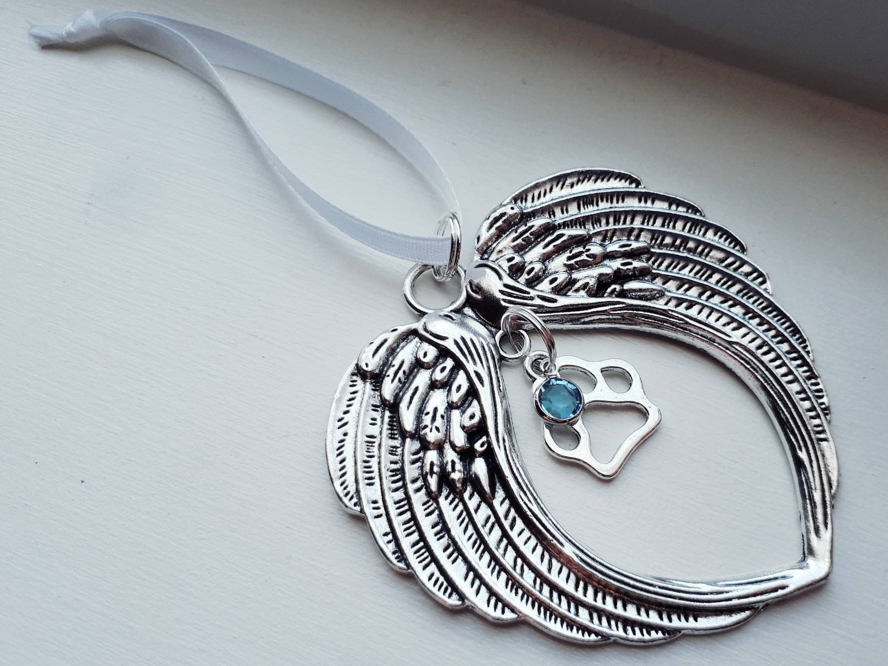 Dog Angel Wing Ornament With Paw Print Charm and Birthstone Option ...