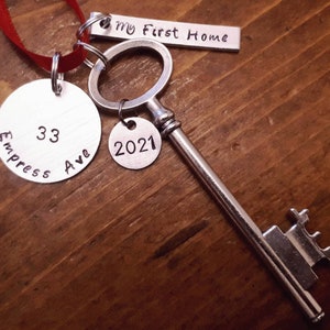 Our First Home 2024 Personalized Hand Stamped New House Christmas Ornament With Address and Skeleton Key Charm 2023