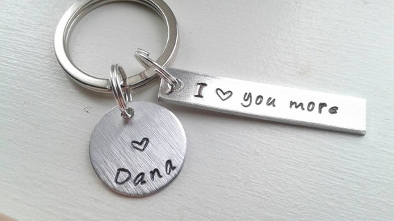 I Love You More Small Keychain With Name Personalized Hand Stamped Husband  Mother's Day Gift Father's Day Key Chain I Love You Most 