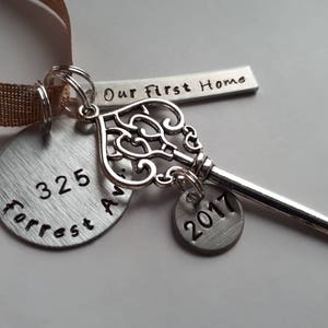 Our First Home 2024 Personalized Hand Stamped New House Christmas Ornament With Address and Skeleton Key Charm 2023 image 5