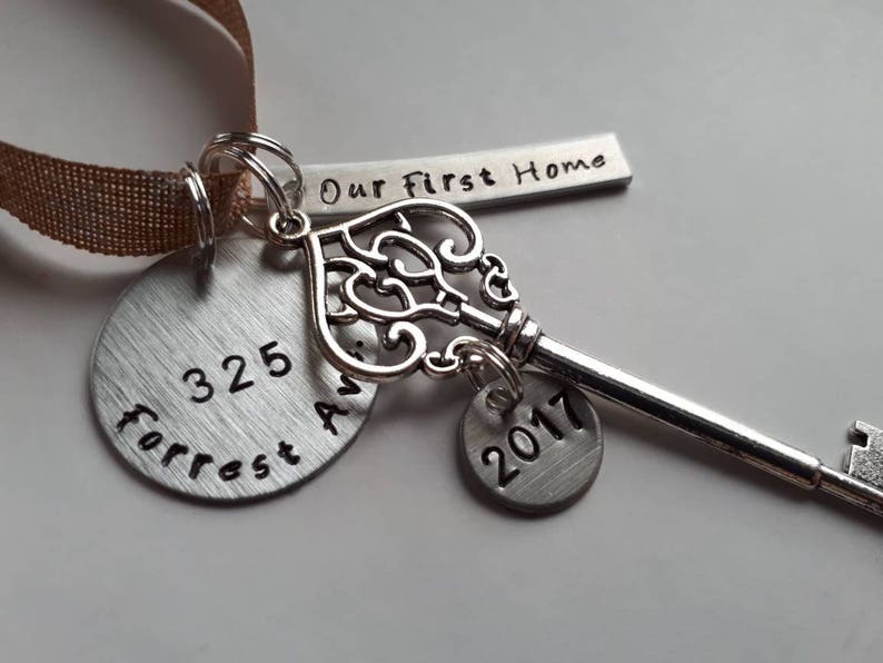 Our First Home 2024 Personalized Hand Stamped New House Christmas Ornament With Address and Skeleton Key Charm 2023 image 5