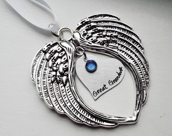 Great Grandma Large Angel Wing Ornament With Birthstone - Grandmother Ornament - Guardian Angel - Nanny - Grandpa Sympathy Gift - Poppy