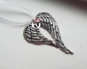 Angel Wing Ornament With Footprint Charm and Option of Birthstone - Sympathy Gift Miscarriage Loss of Child - Guardian Angel Christmas