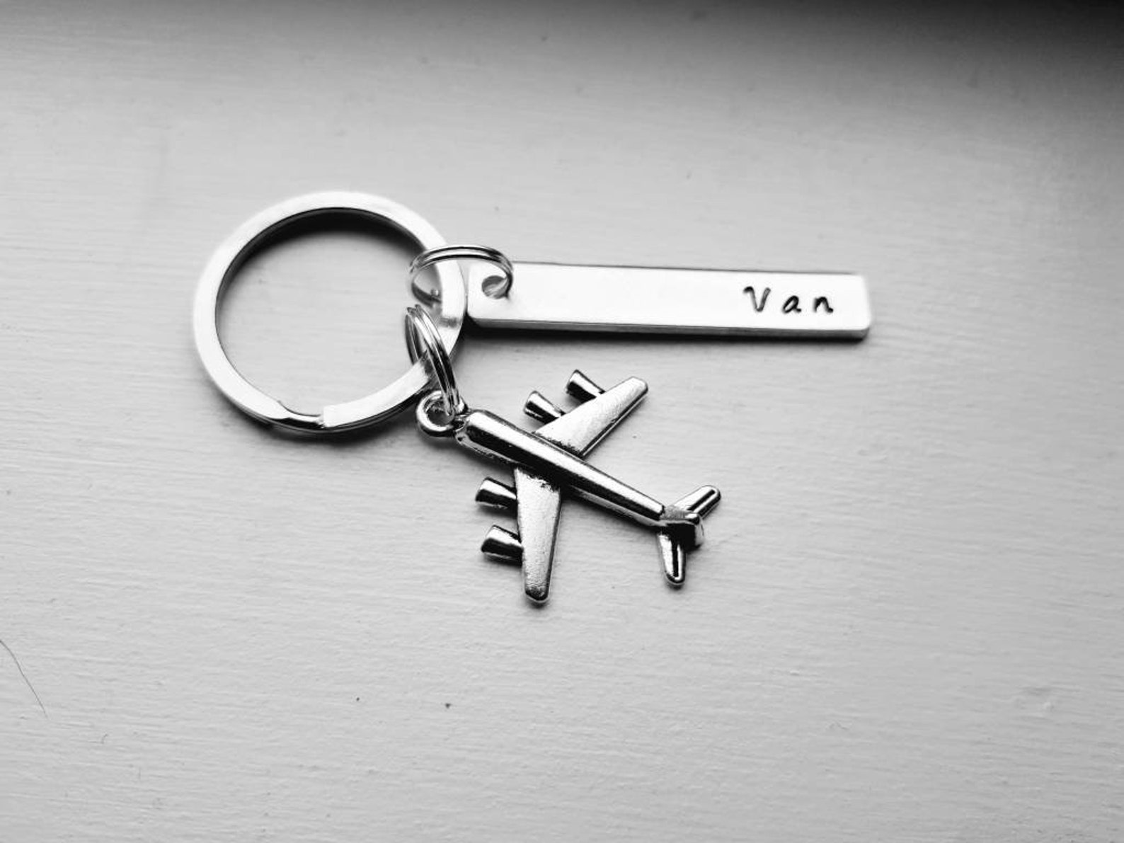 Airplane Hand Stamped Keychain With Name and Airplane Charm - Etsy