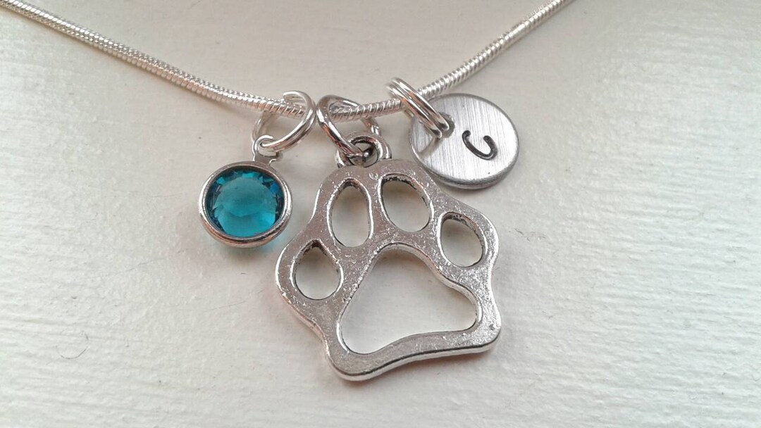 Dog Paw Charm Necklace With Hand Stamped Initial Disc and - Etsy