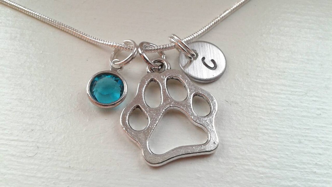 Dog Paw Charm Necklace With Hand Stamped Initial Disc and Etsy