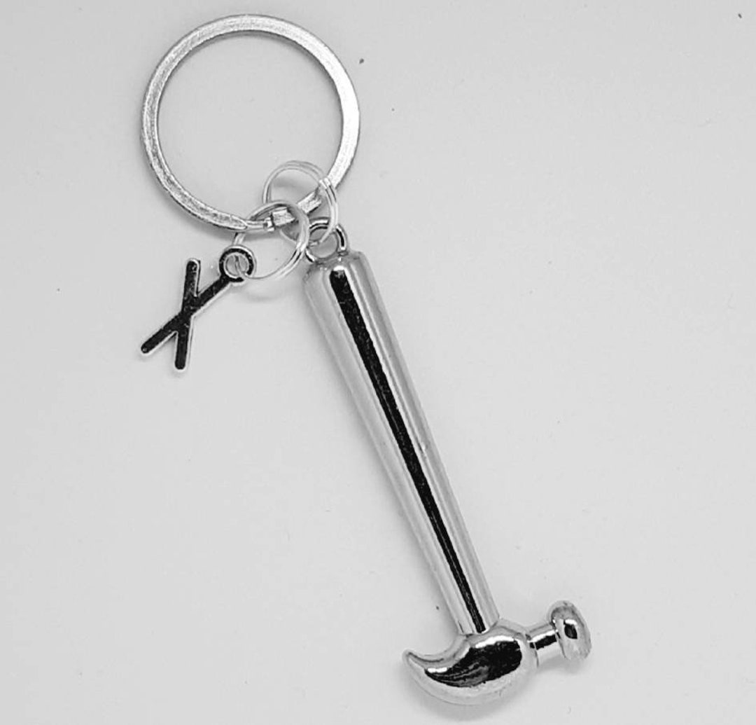 Large Hammer Keychain With Initial Charm Personalized Etsy