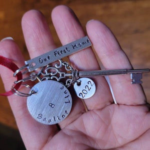 Our First Home 2024 Personalized Hand Stamped New House Christmas Ornament With Address and Skeleton Key Charm 2023 image 3