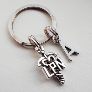 SMALL LPN Nurse Keychain With Initial Charm - Personalized LPN Nurse Key Chain