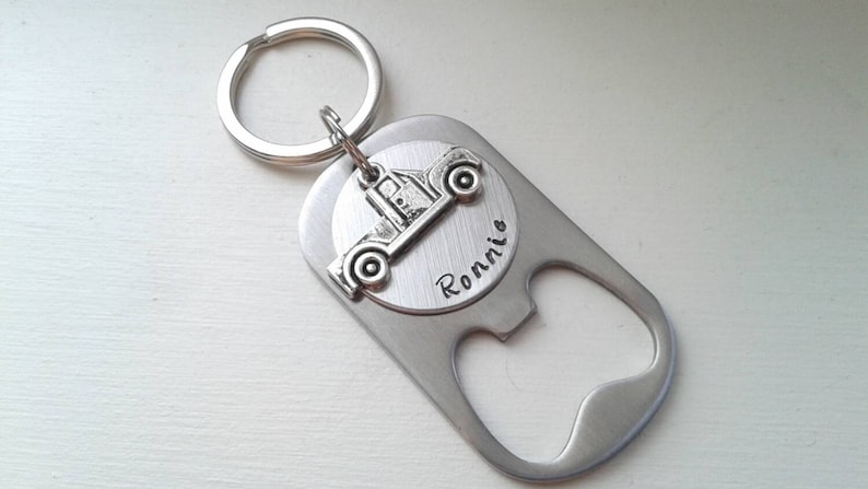Daddy Papa Uncle Beer Opener Birthday Grandpa Pickup Truck Hand Stamped Bottle Opener Keychain Personalized Stainless Steel