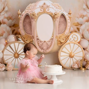Princess Carriage Backdrop - Princess Theme Birthday Backdrop - Printed Photography Backdrop Set Up - Cake Smash Backdrop Girl WHM265 SPP