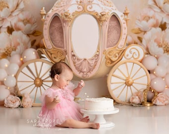 Princess Carriage Backdrop - Princess Theme Birthday Backdrop - Printed Photography Backdrop Set Up - Cake Smash Backdrop Girl WHM265 SPP