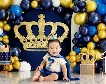 Toile de fond Prince royal - toile de fond anniversaire thème Prince - toile de fond photographie imprimée - Cake Smash toile de fond garçon - mis en place toile de fond WHM261 ERP