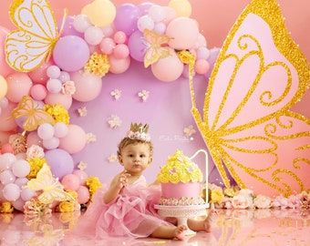 Butterfly Backdrop - Butterfly Theme Birthday Backdrop - Printed Photography Backdrop - Cake Smash Backdrop Girl Set Up Backdrop WHM260 ERP