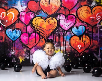 Graffiti Hearts Valentines Day Shop Photo Backdrop, Valentine's Backdrop for Photography, Backdrop for Pictures, Portrait Background VD268
