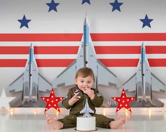 Fighter Jet Backdrop - Printed Photography Backdrop - Top Gun Training Backdrop for Birthday - Cake Smash Backdrop Boy Set Up WHM264 APP